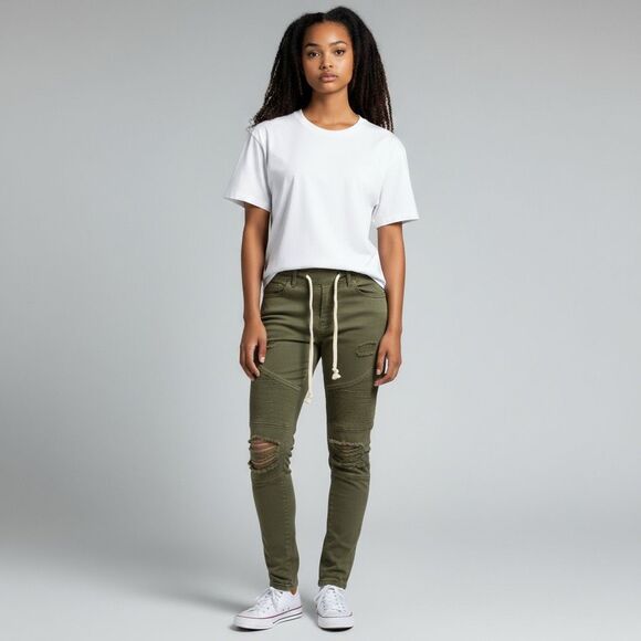 Urban Heritage Solid Green Distressed Skinny Jeggings Spandex Cotton Blend M - Picture 1 of 14